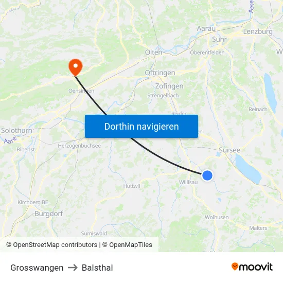 Grosswangen to Balsthal map