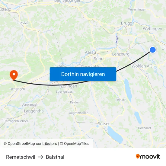 Remetschwil to Balsthal map