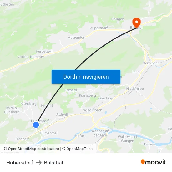 Hubersdorf to Balsthal map