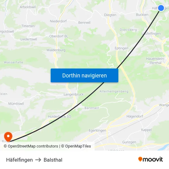 Häfelfingen to Balsthal map