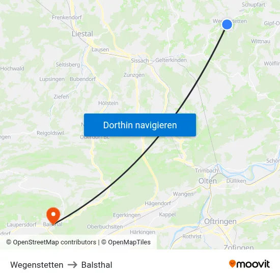 Wegenstetten to Balsthal map