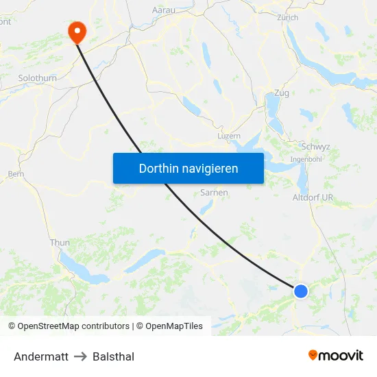 Andermatt to Balsthal map