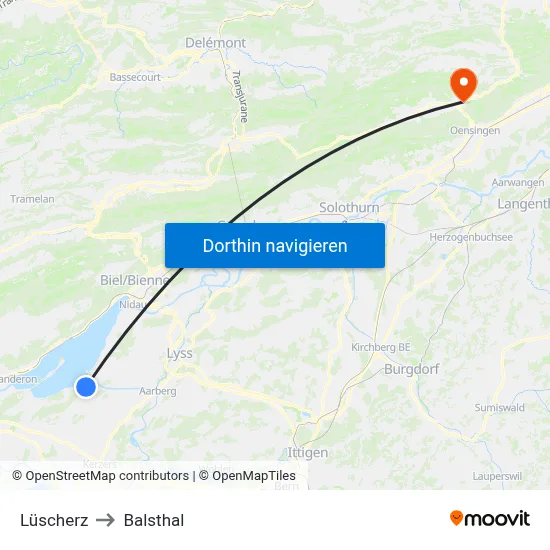 Lüscherz to Balsthal map