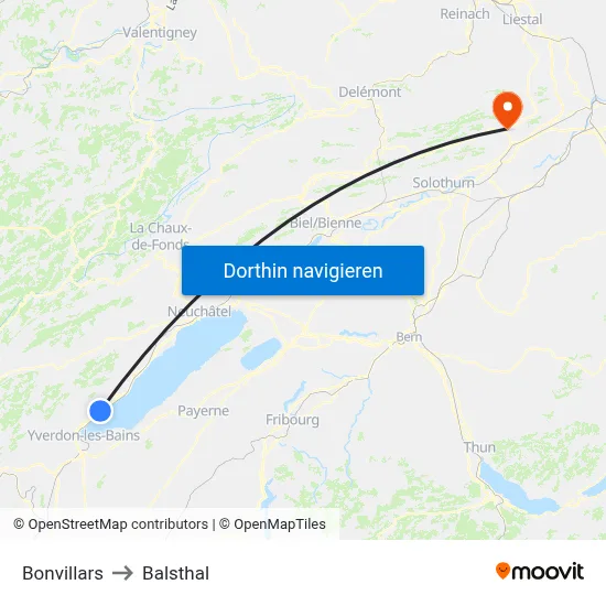 Bonvillars to Balsthal map