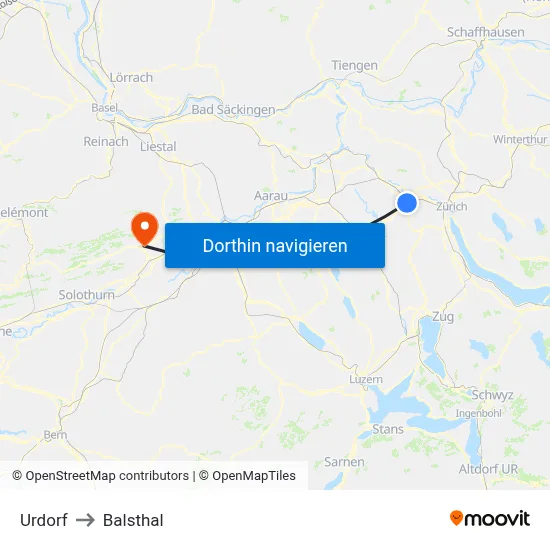 Urdorf to Balsthal map