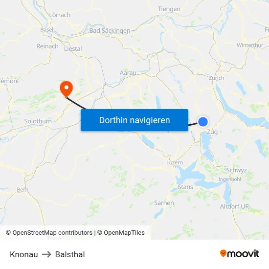 Knonau to Balsthal map