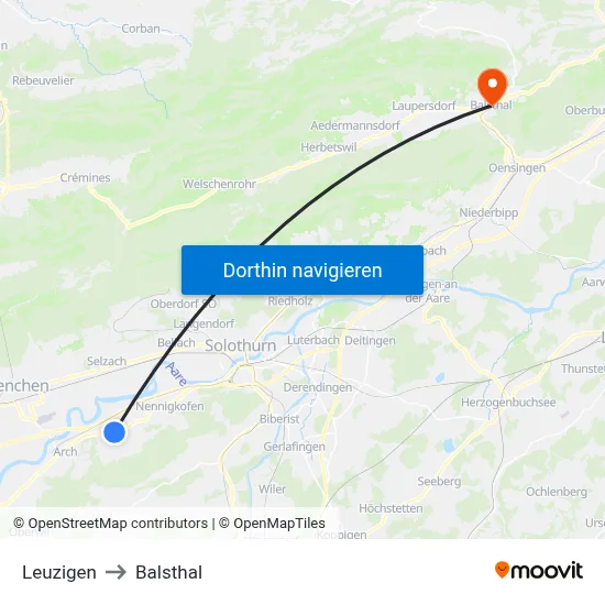 Leuzigen to Balsthal map