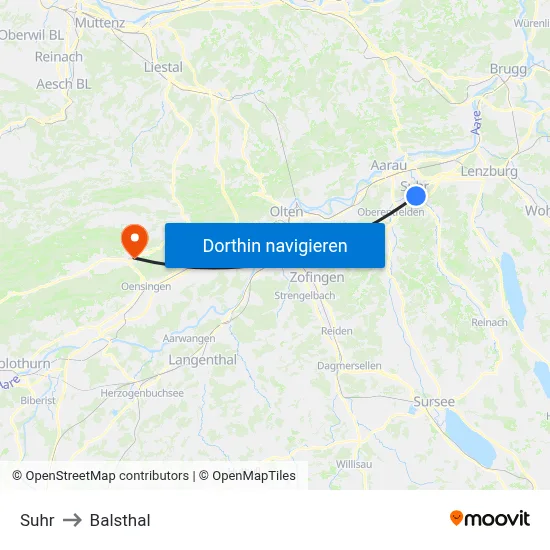Suhr to Balsthal map
