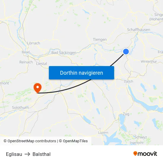 Eglisau to Balsthal map