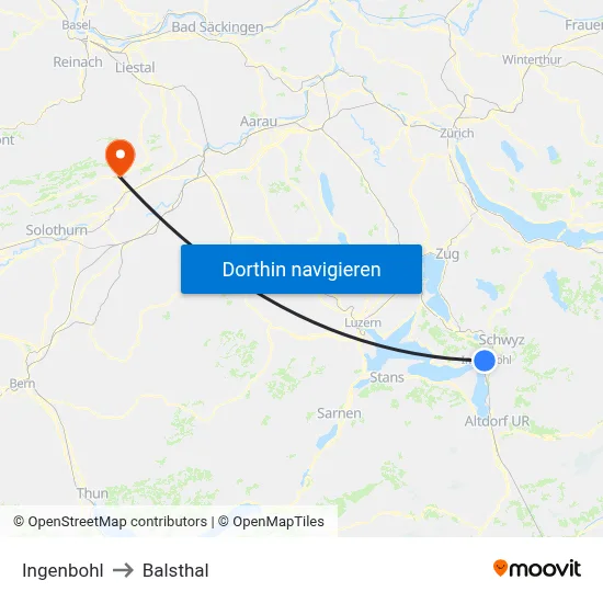 Ingenbohl to Balsthal map