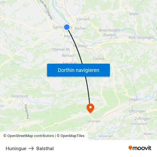 Huningue to Balsthal map