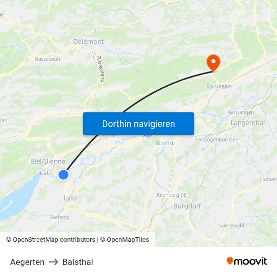 Aegerten to Balsthal map