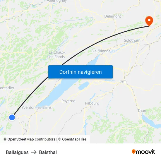 Ballaigues to Balsthal map