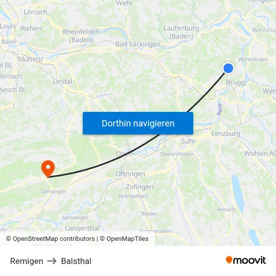 Remigen to Balsthal map