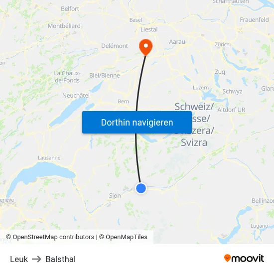 Leuk to Balsthal map