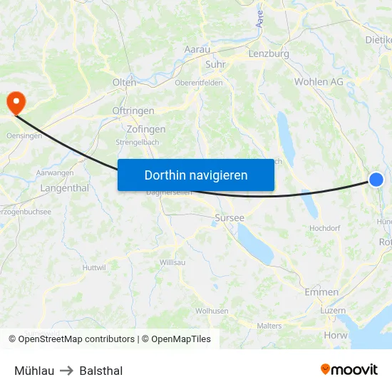 Mühlau to Balsthal map