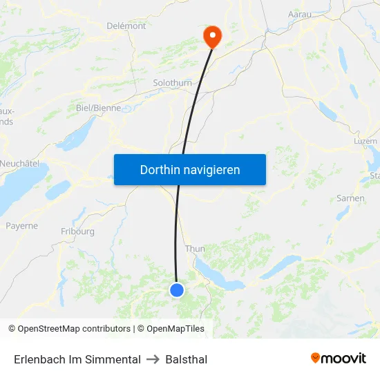 Erlenbach Im Simmental to Balsthal map