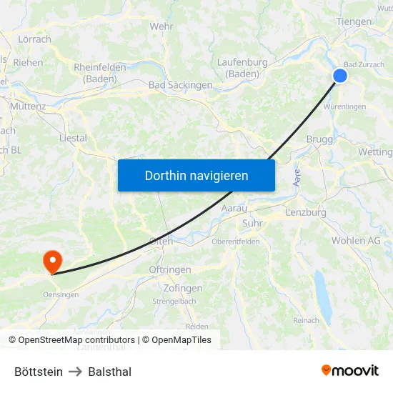Böttstein to Balsthal map