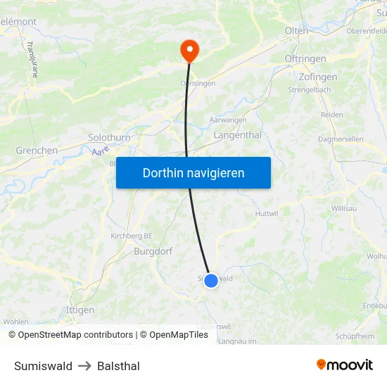 Sumiswald to Balsthal map