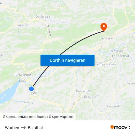 Worben to Balsthal map
