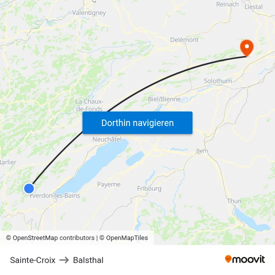 Sainte-Croix to Balsthal map