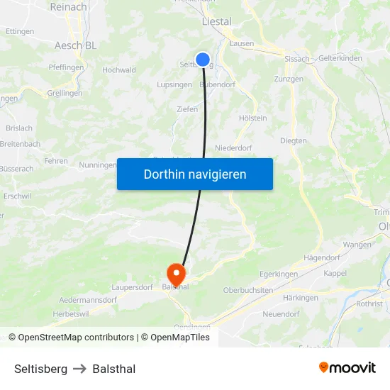 Seltisberg to Balsthal map
