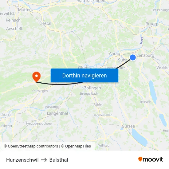 Hunzenschwil to Balsthal map