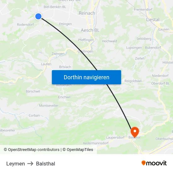 Leymen to Balsthal map