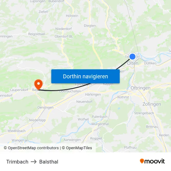 Trimbach to Balsthal map