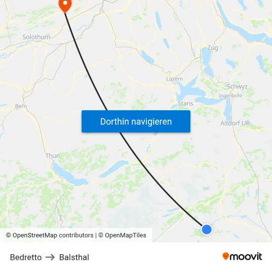 Bedretto to Balsthal map