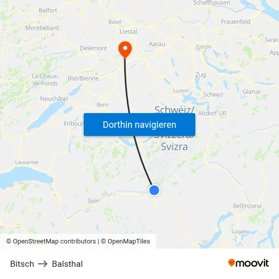 Bitsch to Balsthal map