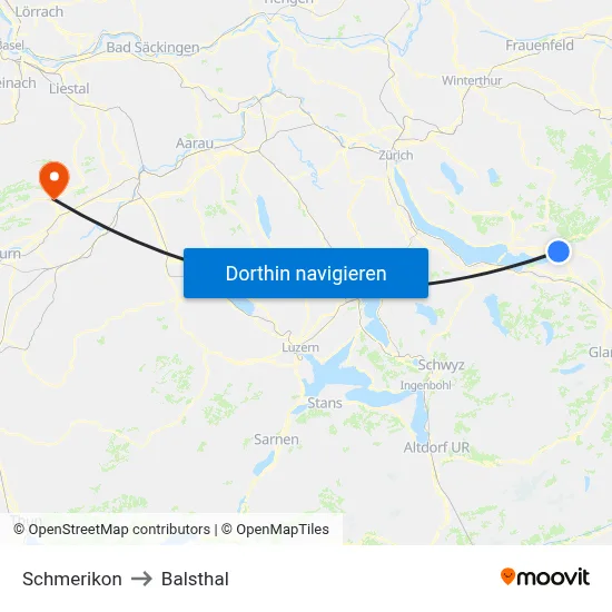 Schmerikon to Balsthal map