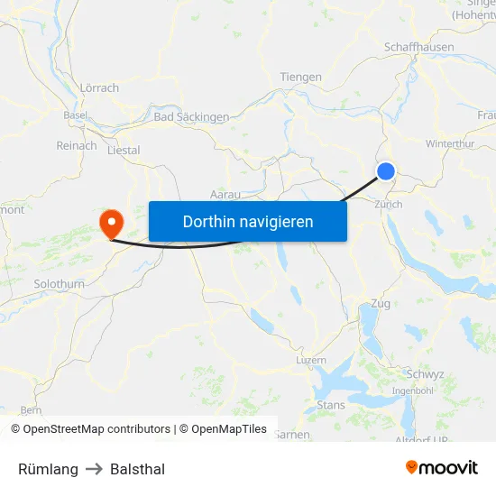 Rümlang to Balsthal map