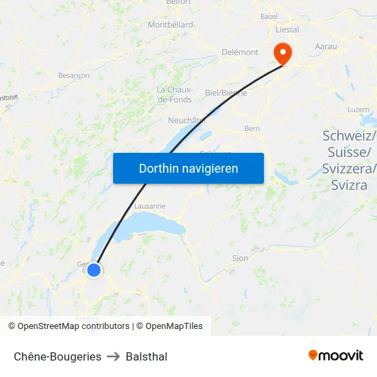 Chêne-Bougeries to Balsthal map