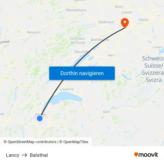 Lancy to Balsthal map