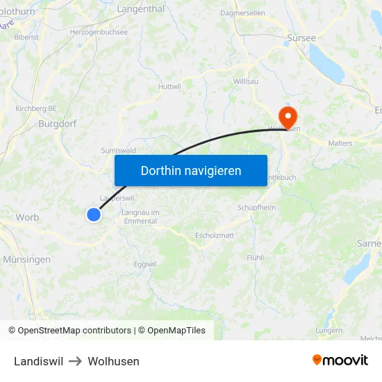 Landiswil to Wolhusen map