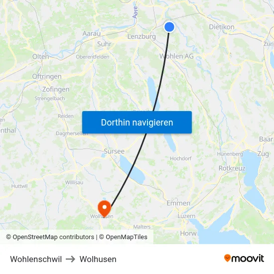Wohlenschwil to Wolhusen map