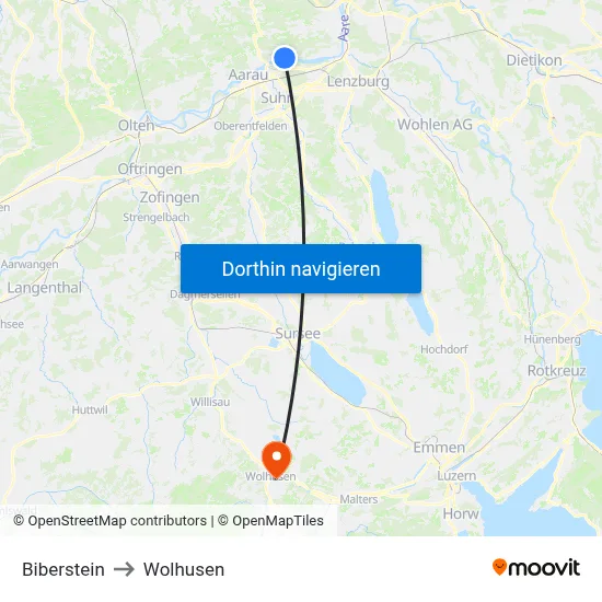 Biberstein to Wolhusen map