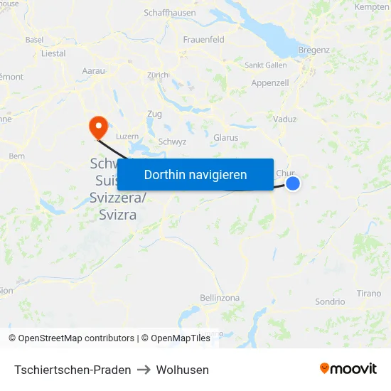 Tschiertschen-Praden to Wolhusen map