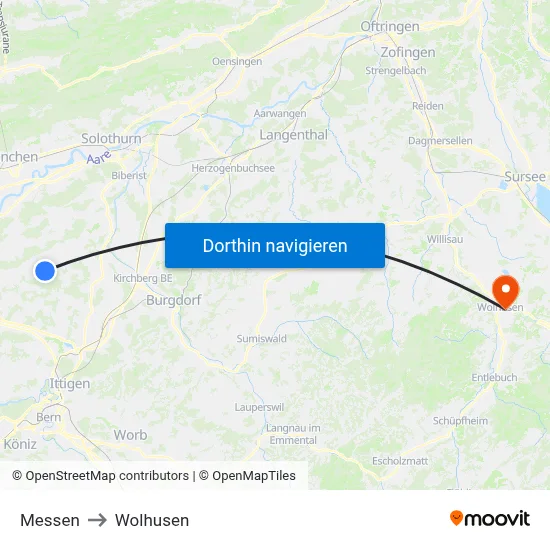 Messen to Wolhusen map