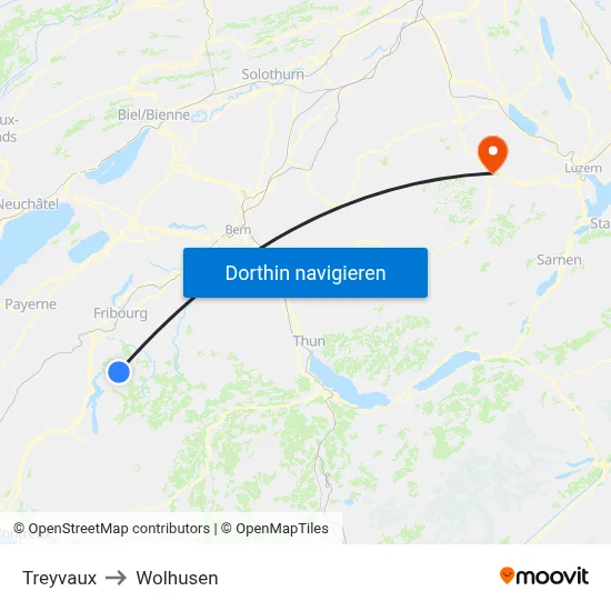 Treyvaux to Wolhusen map