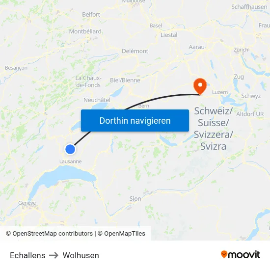 Echallens to Wolhusen map