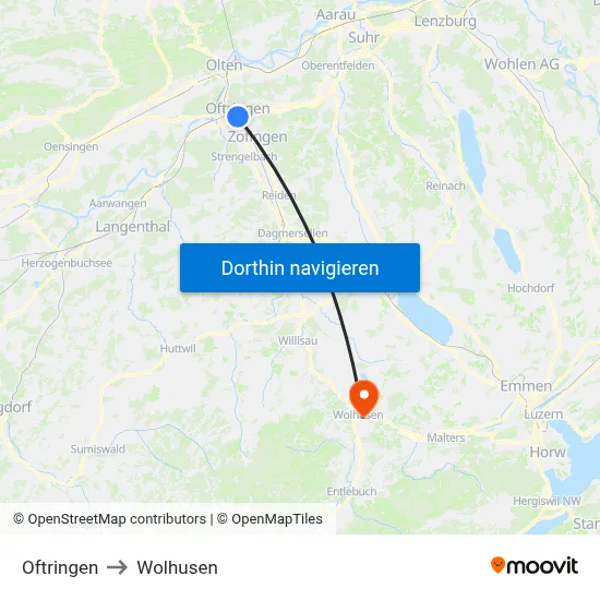 Oftringen to Wolhusen map