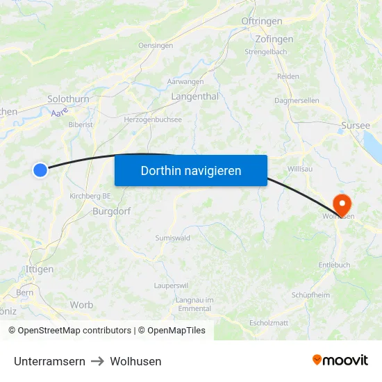 Unterramsern to Wolhusen map