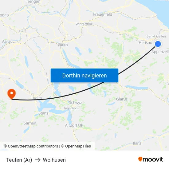 Teufen (Ar) to Wolhusen map