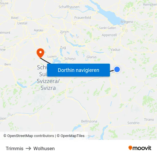 Trimmis to Wolhusen map