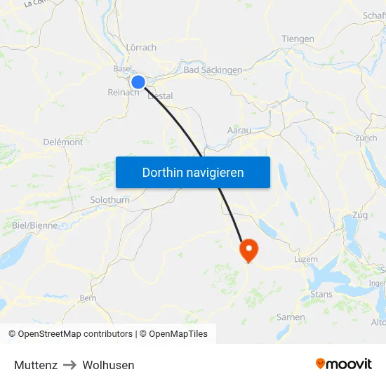 Muttenz to Wolhusen map