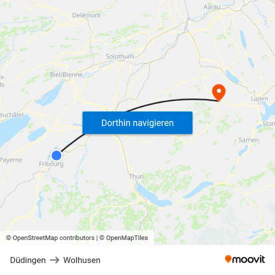 Düdingen to Wolhusen map