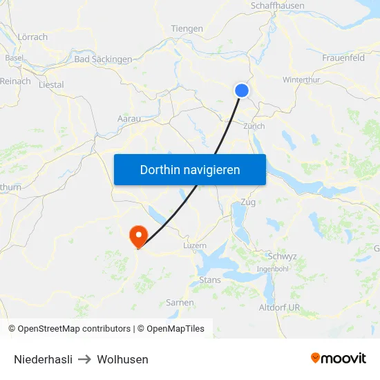 Niederhasli to Wolhusen map