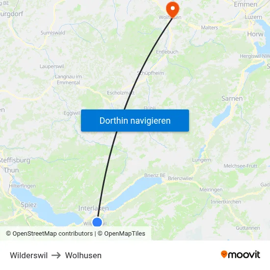Wilderswil to Wolhusen map